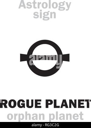 Astrologie Alphabet: ROGUE PLANET (Orphan Planeten), Nomad frei schwebenden umherwandernden Planeten ohne Umlaufbahn, Route, Verlauf und Ziel. Hieroglyphe unterzeichnen. Stock Vektor