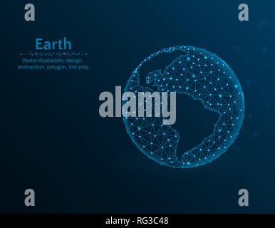 Erde Vector Illustration, Globus polygon Symbol auf blauem Hintergrund, abstrakt Design Illustration Stock Vektor