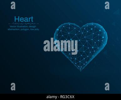 Herzsymbol Vector Illustration, Liebe polygon Symbol auf blauem Hintergrund, abstrakt Design Illustration Stock Vektor
