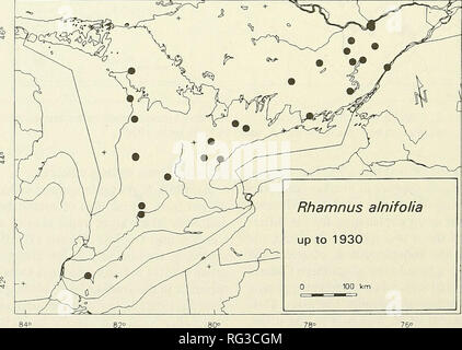 . Die kanadische Feld - naturforscher. 308 Die kanadische Field-Naturalist Vol. 108 heutige Verbreitung und Status momentan Rhamnus frangula auftritt, während viel der südlichen Ontario und ist sehr häufig in einigen Regionen der Provinz (Abbildung 2B). Es hat eindeutig "escaped" großen städtischen Zentren, wo seine frühen Dominanz in städtischen Naturräume als Vorwarnung gehandelt hat. Nicht nur sind mehr Standorte angezeigt als auf die 70er Karte, aber neue Regionen des südlichen Ontario haben kolonisiert worden, einschließlich der St. Lawrence River Region Eastern Ontario und den Lake St. Clair Region extreme Southwestern Stockfoto