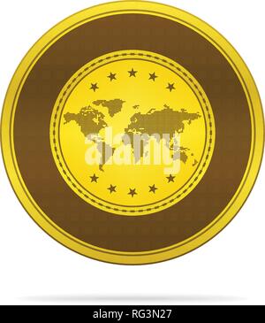 Glänzendes gold Münze auf weißem Hintergrund. Münze Icon Design. Stock Vektor