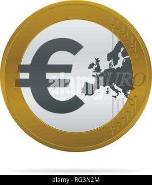 Goldfarbenem Euro Münze auf weißem Hintergrund. Währung Icon Design. Stock Vektor