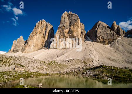 Der norden Gesichter der Berg Gruppe Tre Cime di Lavaredo Stockfoto