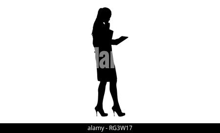 Die volle Länge der Seite. Silhouette Frau Doktor mit tablet pc und Wandern. Professionelle Aufnahme in 4K-Auflösung. 013. Sie können es z. B. in Ihrem comme Stockfoto