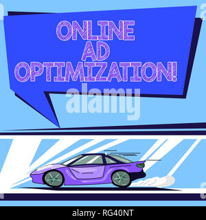 Handschrift text Online Ad Optimierung. Begriff Sinne Verbesserung der perforanalysisce eines Textes PPC Werbung Auto mit schneller Bewegung Symbol und Ex Stockfoto