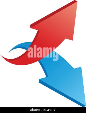Rot und Blau 3d-glänzenden Pfeile. Vector Illustration auf Weiß Stock Vektor
