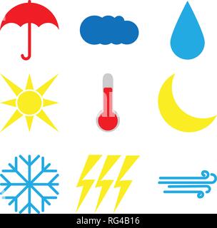 Vector Illustration. Satz von Wetter Symbole. Flat Style Stock Vektor