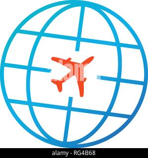 Reisen Symbol. Globus mit dem Flugzeug Symbol. Vector Illustration auf weißen isoliert Stock Vektor