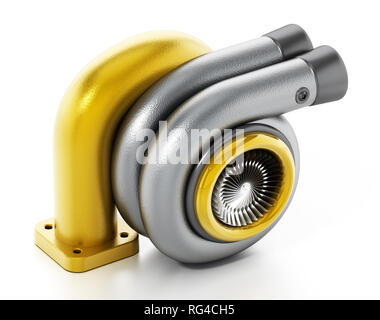 Auto Turbo auf weißem Hintergrund. 3D-Darstellung. Stockfoto