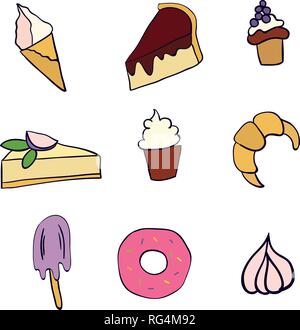 Hand Süßigkeiten erstellten Vektor Illustration. Doodle Abbildung. Desserts in doodle Stil. Vector Illustration Stock Vektor