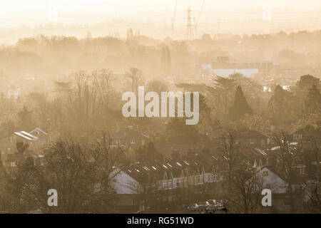 London, Großbritannien. 28 Jan, 2019. UK Wetter: Wimbledon ist in dunstiger Sonnenschein an einem kalten Wintermorgen Credit gebadet: Amer ghazzal/Alamy leben Nachrichten Stockfoto