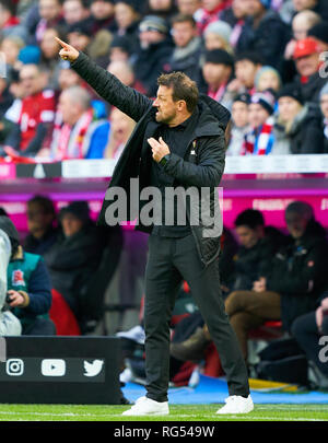 Markus WEINZIERL, VFB-Cheftrainer, Gestikulieren, geben Anweisungen, Aktion, Bild, Geste, hand Bewegung, zeigen, interpretieren, Mimik, FC BAYERN MÜNCHEN - VFB Stuttgart 4-1 - DFL-Bestimmungen verbieten die Verwendung von Fotografien als BILDSEQUENZEN und/oder quasi-VIDEO - 1. Deutsche Fussball Liga, München, 27. Januar 2019 Stockfoto