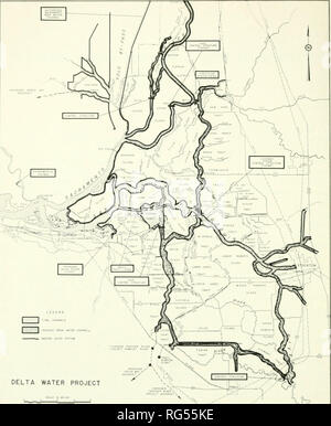 . Kalifornien Fisch und Wild. Fischerei - Kalifornien; Spiel und Spiel - Vögel - Kalifornien; Fische - Kalifornien; Tier Bevölkerungsgruppen; Pêches; Gibier; Poissons. (AMI' ISII OKMA ICH BIN) (lA.Mi;. DELTA WASSER PROJEKT nwjlcr ABBILDUNG 1. Karte von Sacramento-San Joaquin Delta mit wesentlichen Eigenschaften des Delta Wasser Projekt. silver salmon (O. kisutch), steelliead riiiiilmw Li-Diii {ShIuki (j. (Jdird - ncrii), gestreiften Baß {Roccus Saxatilis), Aiuericaii Maifisch (Alosa sapidis - sinia), Weiß stur^ feon {Acipoiscr frniisnunihDius), reeii stnrj&gt; eoii (1. ) Ii (' (l{roslris), Weiß eatfisli {Irldlurus cd Stockfoto