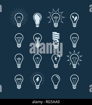 Glühlampe Icon Set. Glühbirne, Strom, Energie, Symbol oder Label. Vektor