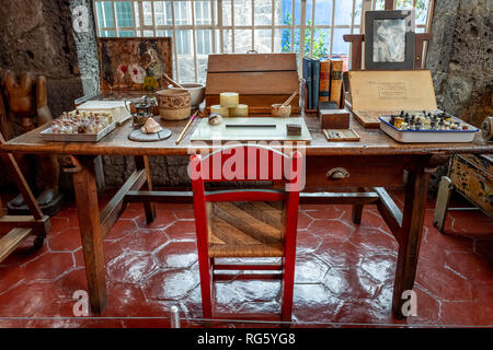 Das Studio im Casa Azul oder Blue House, in Mexiko City, das Museum Frida Kahlo gewidmet Stockfoto