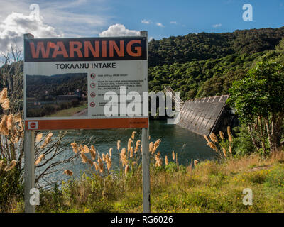 Tokaanu Einlaß, Tongariro Energieschema, See Rotoaira, North Island, Neuseeland Stockfoto