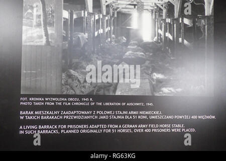 Auschwitz-Birkenau, Polen - 31. Juli 2017: Innenraum der Kaserne für die Gefangenen Stockfoto