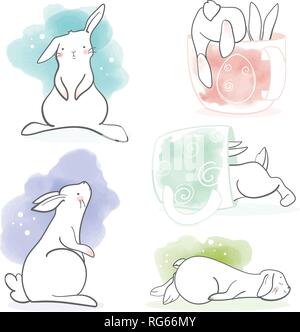 Niedliche Kaninchen im Comic-stil groß. Vector Illustration. Elemente für die Grußkarte, Poster, Banner. T-Shirt, Notebook und Aufkleber design Stock Vektor