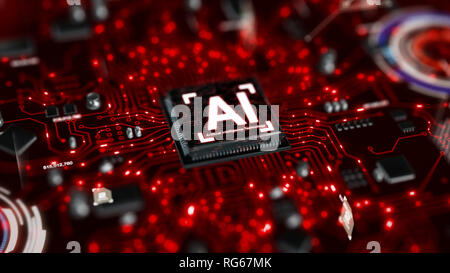 3D-Render AI künstliche Intelligenz Technologie-CPU Central Processor Unit-Chipsatz auf der Platine für die elektronische- und Technologiekonzept Stockfoto