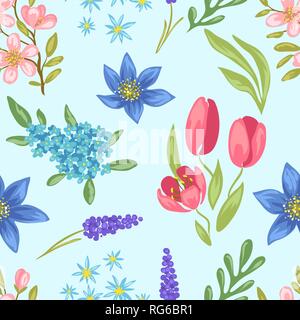 Nahtlose Muster mit Frühling Blumen. Stock Vektor