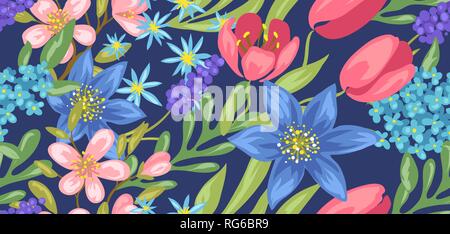 Nahtlose Muster mit Frühling Blumen. Stock Vektor