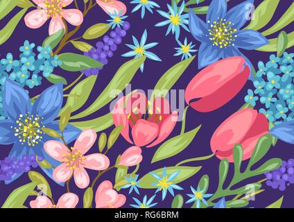 Nahtlose Muster mit Frühling Blumen. Stock Vektor