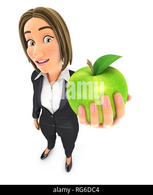 3d-business frau mit grüner Apfel, Abbildung mit isoliert weißer Hintergrund Stockfoto