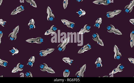 Nahtlose render Retro rocket Muster Hintergrund 3D-Textur bunte Blechspielzeug space shuttle Design sci-fi Zusammensetzung Poster. Stockfoto