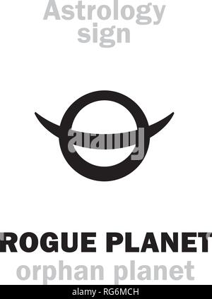 Astrologie Alphabet: ROGUE PLANET (Orphan Planeten), Nomad frei schwebenden umherwandernden Planeten ohne Umlaufbahn, Route, Verlauf und Ziel. Hieroglyphe unterzeichnen. Stock Vektor