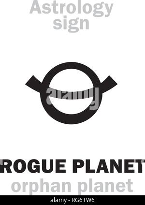 Astrologie Alphabet: ROGUE PLANET (Orphan Planeten), Nomad frei schwebenden umherwandernden Planeten ohne Umlaufbahn, Route, Verlauf und Ziel. Hieroglyphe unterzeichnen. Stock Vektor