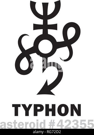 Astrologie Alphabet: TYPHON, Asteroiden (oder Verstreut disc Objekt Nr. 42355). Hieroglyphen Zeichen Zeichen (Symbol). Stock Vektor