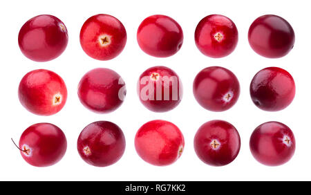 Cranberries, Cranberry auf weißem Hintergrund mit Freistellungspfad isoliert Stockfoto