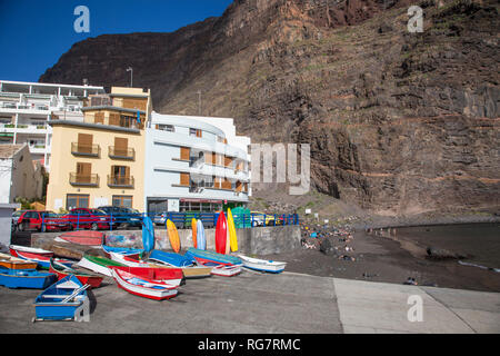 Strand, Hafen, Playa de Vueltas, Valle Gran Rey, La Gomera, Kanarische Inseln, Spanien, Europa, Strand, Hafen, Playa de Vueltas, Valle Gran Rey, La Gomera Stockfoto