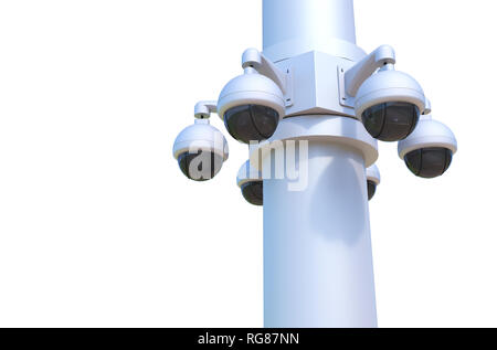 CCTV-Kameras isoliert auf weißem Stockfoto
