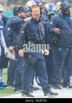 Orlando, Florida, USA. 27 Jan, 2019. NFC-Head Coach Jason Garrett, der Dallas Cowboys, während der NFL Pro Bowl Football Spiel zwischen der AFC und der NFC im Camping Welt Stadion in Orlando, Florida. Del Mecum/CSM/Alamy leben Nachrichten Stockfoto