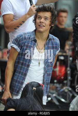 NEW YORK, NY - AUGUST 23: Harry Styles von einer Richtung führt auf NBC's "Heute" am Rockefeller Plaza am 23. August 2013 in New York, New York. Personen: Harry Styles Stockfoto