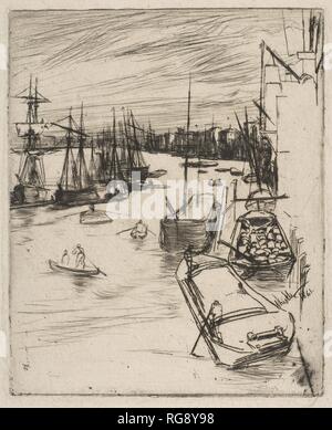 Wenig Wapping (Der kleine Rotherhithe). Künstler: James McNeill Whistler (Amerikanische, Lowell, Massachusetts 1834-1903 London). Abmessungen: Platte: 4 7/8 x 4 in. (12,4 x 10,2 cm) Blatt: 6 3/8 x 5 1/4 in. (16,2 × 13,4 cm). Datum: 1861. Museum: Metropolitan Museum of Art, New York, USA. Stockfoto