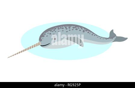 Cute narwhal mit langen horn Symbol, ungewöhnliche Wal, polar Tier, auf weißem Hintergrund, Vector Illustration. Stock Vektor