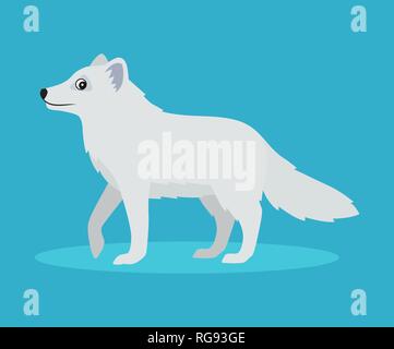 Cute Arctic fox oder polar fox Symbol auf blauem Hintergrund isoliert, wilde Schnee haarige Biest, Vector Illustration im flachen Stil. Stock Vektor