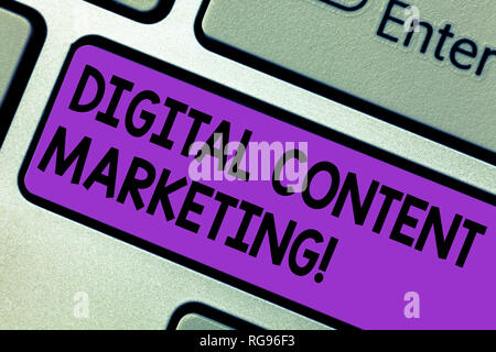 Konzeptionelle Hand schreiben, digitale Inhalte Marketing. Business Foto Text die Verteilung von Inhalten an eine Zielgruppe Intenti on-line-Taste auf der Tastatur Stockfoto