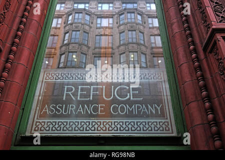 Fenster Refuge Assurance Company Hauptverwaltung, Oxford Road, Manchester, North West England, VEREINIGTES KÖNIGREICH, Stockfoto