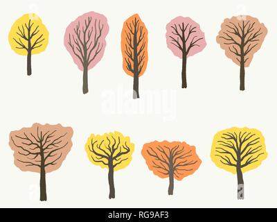 Bäume im Herbst Kollektion - Schrulligen baum Zeichnung Vector Illustration. Stock Vektor