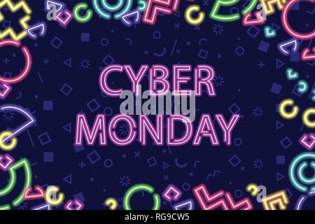 Vektor Cyber Monday Werbung Banner mit neon leuchtenden geometrische Elemente umrahmt. Web-, Application-, Banner, Poster Nutzung Stock Vektor
