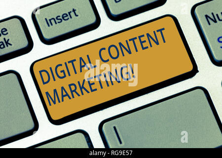 Konzeptionelle Hand schreiben, digitale Inhalte Marketing. Business Foto präsentiert die Verteilung von Inhalten an eine Zielgruppe online Tastatur Taste I Stockfoto