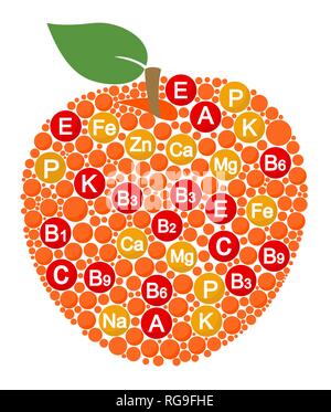 Vitamine und Mineralien von Apple. Infografiken über Nährstoffe in Apple Obst. Vector Illustration über Apple, Vitamine, Obst, gesunde Ernährung, Nährstoffe Stock Vektor