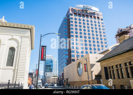 Februar 21, 2018 San Jose/CA/USA-Straße in der Innenstadt von San Jose an einem sonnigen Tag, Silicon Valley Stockfoto