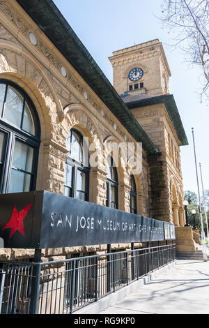 Februar 21, 2018 San Jose/CA/USA - Museum für Kunst Gebäude in der Innenstadt von San Jose, San Francisco Bay Area. Stockfoto