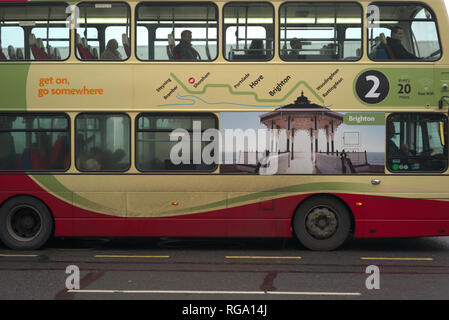 Brighton, England am 25. Januar 2019. Bus, Linie 2. Stockfoto