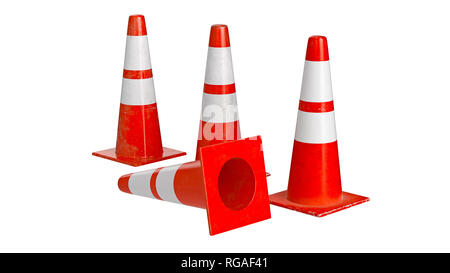 Leitkegel Barriere Gefahr, isoliert, eingestellt. 3D-Rendering Stockfoto