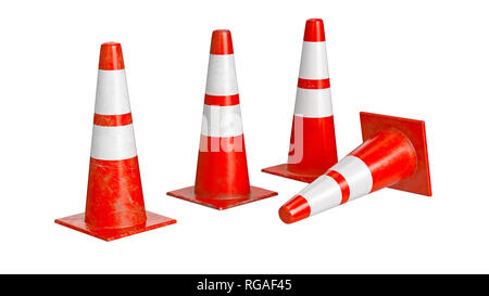 Leitkegel Barriere isoliert, eingestellt. 3D-Rendering Stockfoto